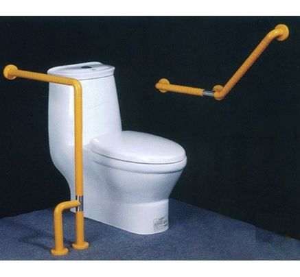Поручень HS-028 угловой желтый для туалетов/писсуаров с креплением к полу