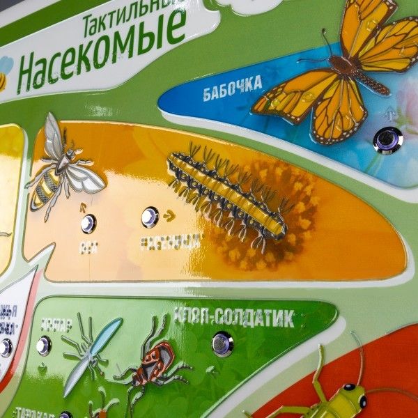 Стенд тактильно-звуковой обучающий Насекомые с индукционной системой 440х640