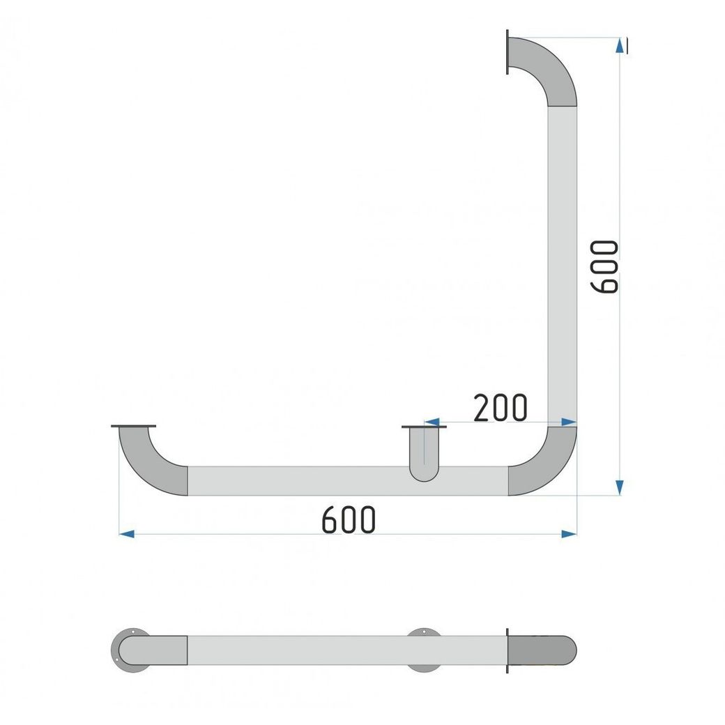 Поручень для ванны, туалета, внешний угол 90° длина 600х600 мм