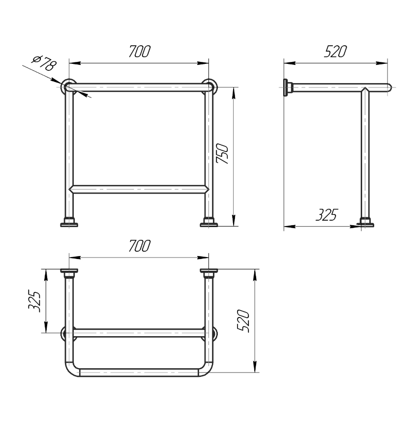 Поручень для раковины напольно-настенный с защитой слива