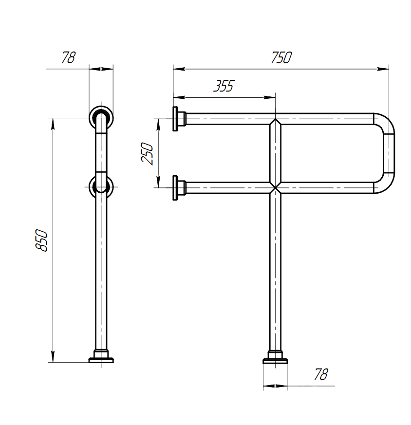 Поручень напольно-настенный из нержавеющей стали