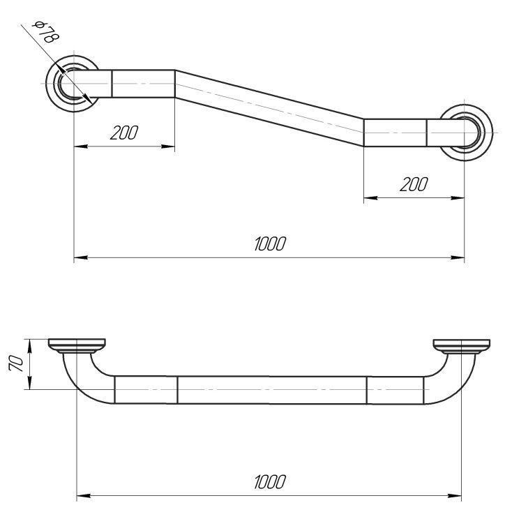 Поручень настенный ломанный для ванны