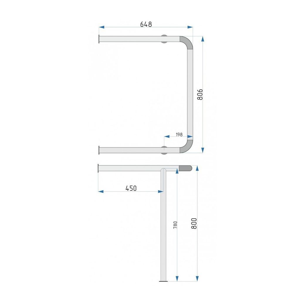 Стальной поручень для раковины с опорой к полу L-806мм H-800мм B-648мм
