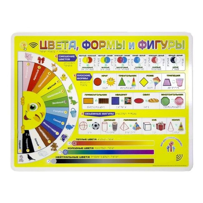Стенд тактильно-звуковой Цвета, формы и фигуры с индукционной системой 860х650