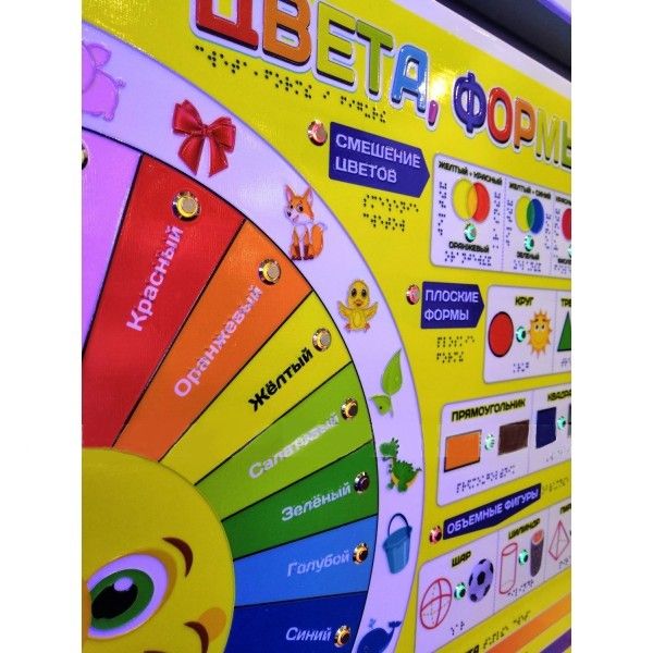 Стенд тактильно-звуковой Цвета, формы и фигуры с индукционной системой 860х650