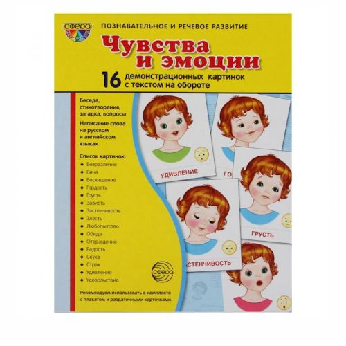 Демонстрационные картинки "Чувства и эмоции" 16 картинок с текстом