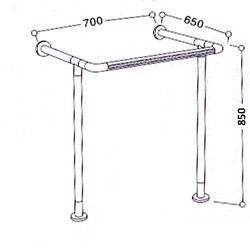 Поручень для раковины с опорой к полу. L-650мм H-850мм W-700мм, модель 8863