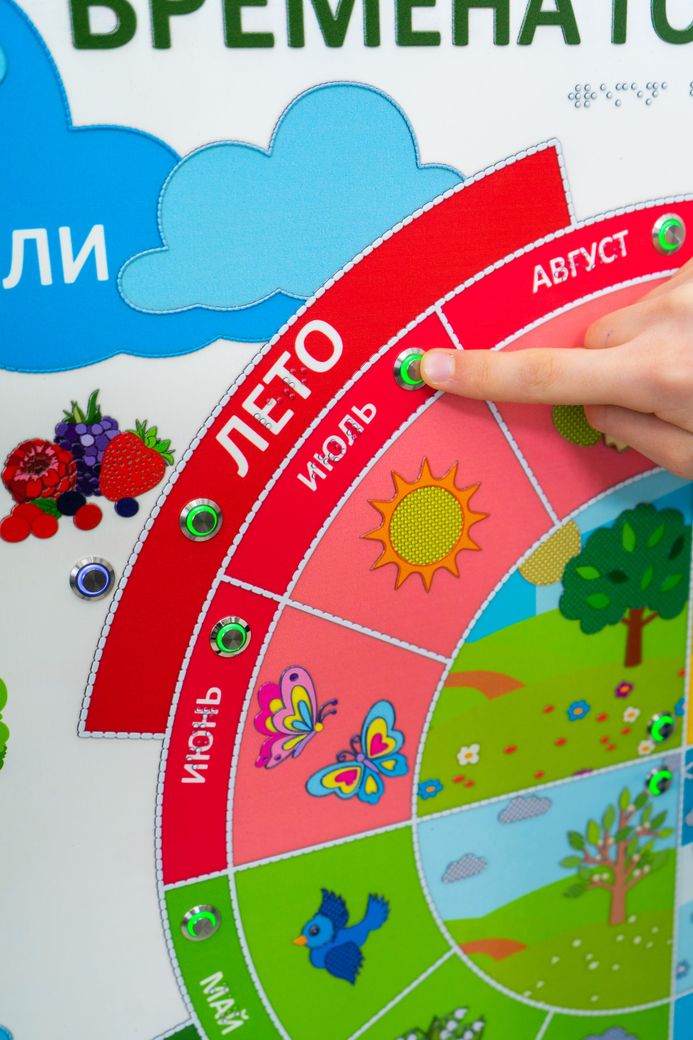 Стенд тактильно-звуковой обучающий Времена года 840х640