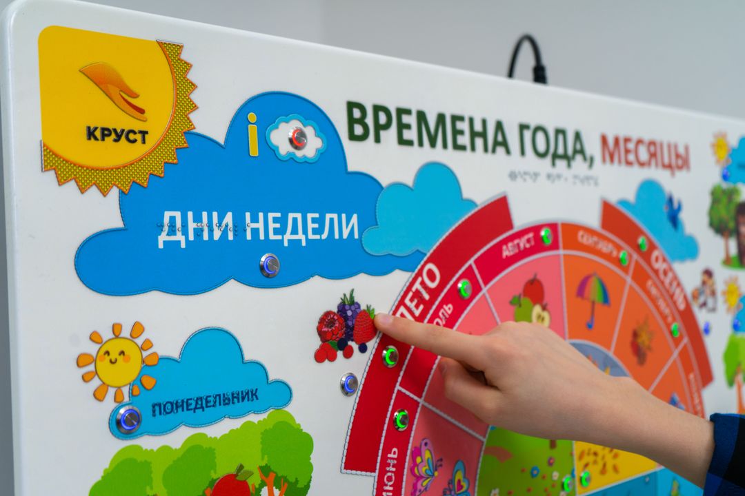 Стенд тактильно-звуковой обучающий Времена года с индукционной системой 840х640