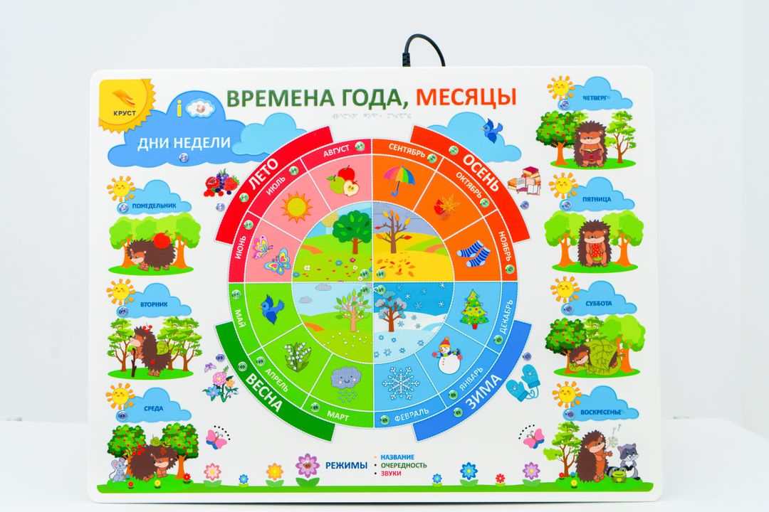 Стенд тактильно-звуковой обучающий Времена года 840х640
