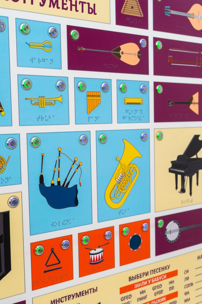 Стенд тактильно-звуковой обучающий Музыкальные инструменты 840х640